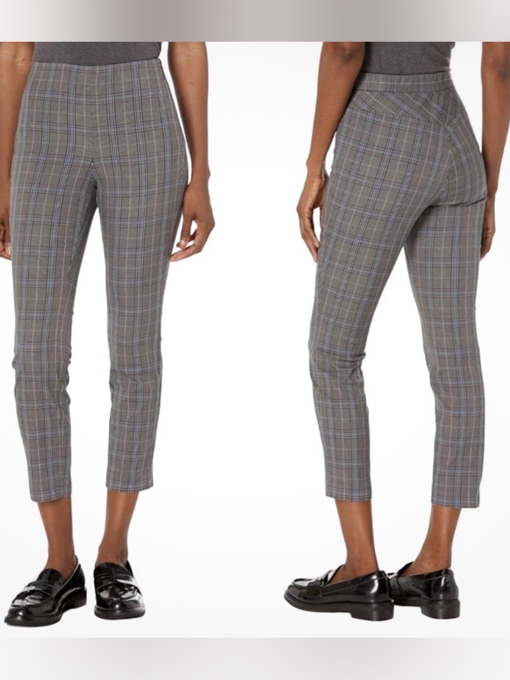 RAG & BONE Gray Blue Plaid Simone Side Zip Stretch Cropped Pants Academia SIZE 4